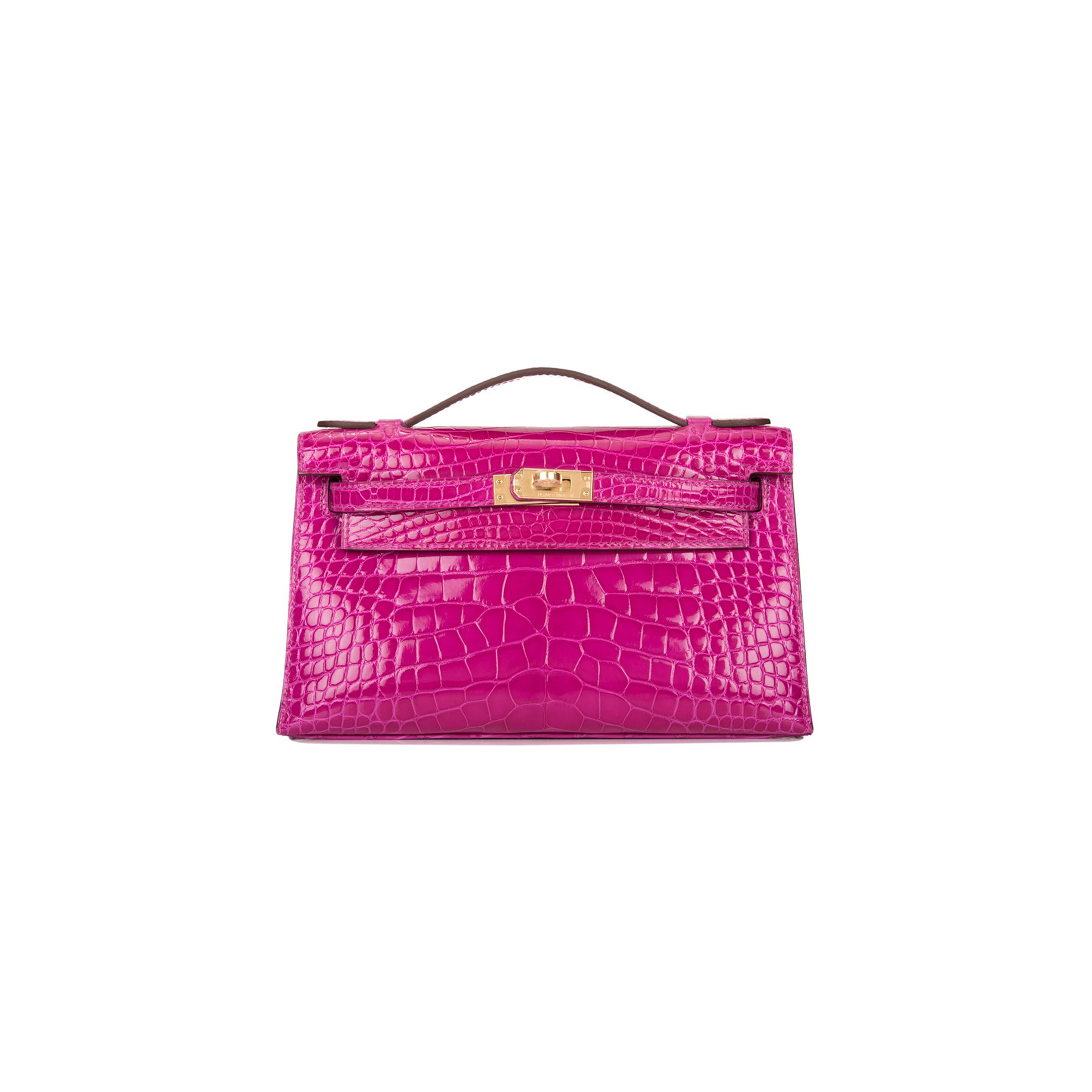 H**mes master rose scheherazade shiny alligator mini kelly pochette gold hardware (22*14*7cm)